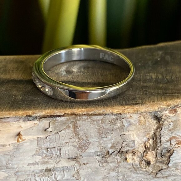 Crystal Semi Eternity Ring Rhodium Plated - Picture 2 of 6